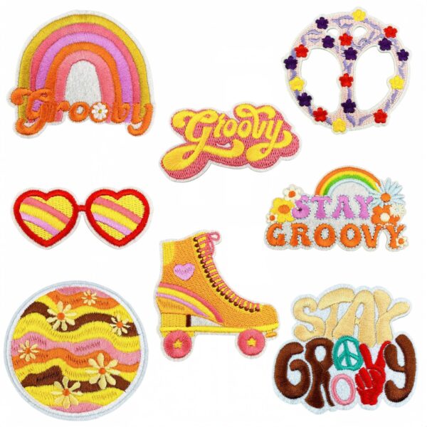 oly-f5e926edea07eb37324f369c9a66b24c Wholesale 8-Pack Embroidered Iron-On Patches Heart Sunglasses Rainbow Design for DIY Fashion Accessories