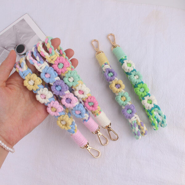 oly-f5ece43aa1ea1c3186610b5d9e74b4d0 Wholesale Dopamine Color Flower Braided Phone Strap Keychain Bag Charm, Chic Fashion Accessory for Party Gift or Boutique Resale