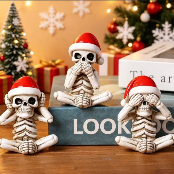 Wholesale Resin Skull Ornament Set Hear No See No Speak No Halloween Decorative Accent