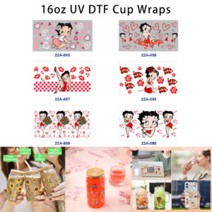 oly-f60eb386ee0ead2c318fb1d78b2dd30a Wholesale 5pcs Retro Cute Betty Boop Heart Lip Diamond Checkered Hibiscus Rose Mixed Decor Prints 16oz Cup UV DTF Wraps