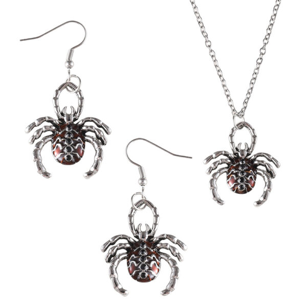 Wholesale Zinc Alloy Electroplated Gothic Spider Halloween Earring and Necklace Set Fashion Accessory