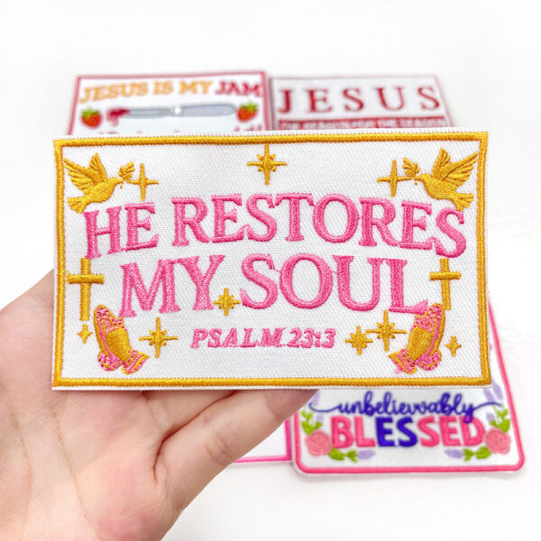 oly-f61a173d9784f25de613fc64066c97ba Wholesale Embroidered Faith Patch Polyester Iron-On DIY Fashion Accessory