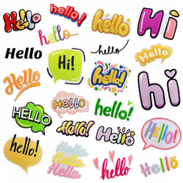 Wholesale Embroidered Patch Hello Colorful Cartoon Decorative Sticker for Clothing Fashion Accessory Resale