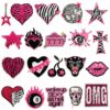 Wholesale Trendy Y2K Black Pink Heart Star Embroidered Patches 20-Pack for DIY Clothing Bag Decoration, Resale Gift