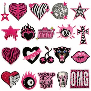 oly-f6afa9d62ce2ca3cbaed1a7044048a36 Wholesale Trendy Y2K Black Pink Heart Star Embroidered Patches 20-Pack for DIY Clothing Bag Decoration, Resale Gift
