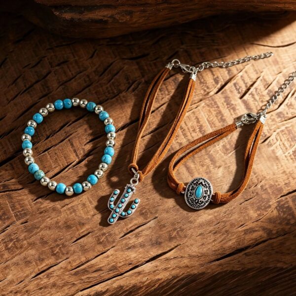 oly-f6c2fb6577b2b2e65ea00f87dd2352fb Wholesale Retro Turquoise Cactus Pendant Bracelet Set Bohemian Jewelry Accessory Gift