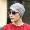Wholesale Trendy Red Fleece Lined Knitted Hat with Visor, Warm Winter Beanie, Resale Ready