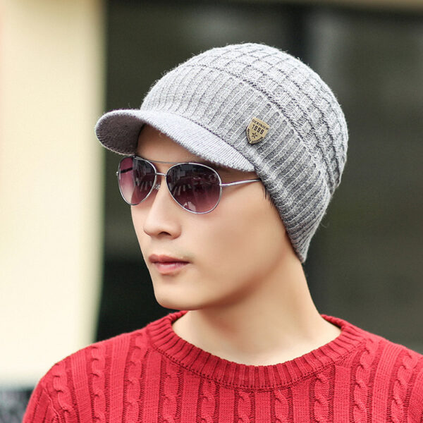 Wholesale Trendy Red Fleece Lined Knitted Hat with Visor, Warm Winter Beanie, Resale Ready
