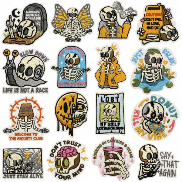 Wholesale DIY Accessory Trendy Cartoon Skull Iron-On Embroidery Patch for Bags and Clothing