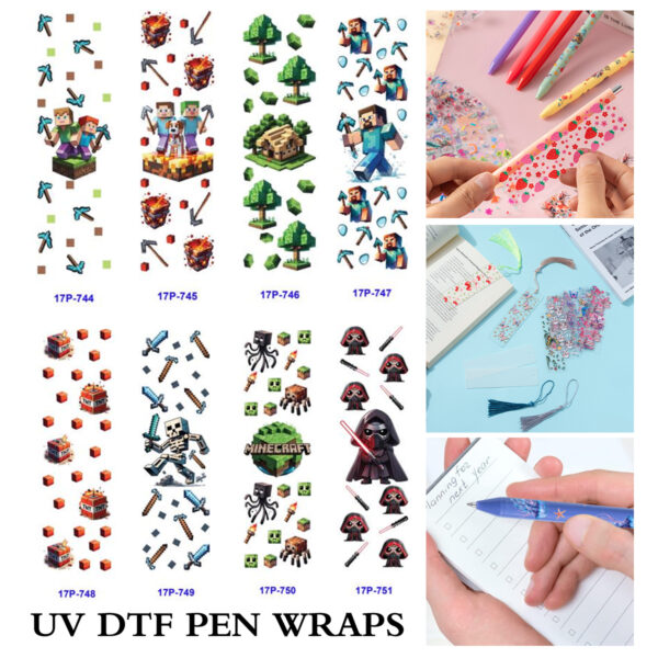 oly-f7b44ca4a809dd9e14d9915dd5d060c4 Wholesale 2/8/16pcs UV DTF Stickers Pixel Block Game Series Pen and Bookmark Stickers