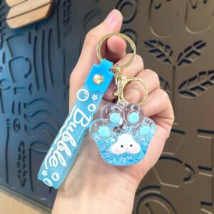 Oil-filled glow-in-the-dark cat paw beads - blue