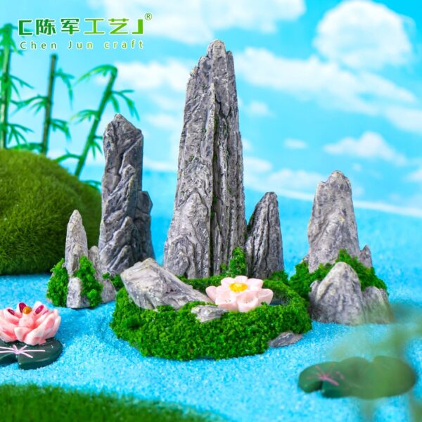 Wholesale Chinese Style Miniature Resin Landscape Ornament with Simulated Waterfall and Moss, DIY Garden Decor Accessory for Home Decor Resale