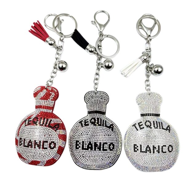 Wholesale Rhinestone Perfume Bottle Keychain Leather Tassel Bag Charm Trendy Gift Accessory