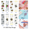 Wholesale 2/8/16pcs UV DTF Stickers Leopard Lips Diamond Treasure Coin Crab Pattern Pen and Bookmark Stickers