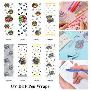 Wholesale 2/8/16pcs UV DTF Stickers Leopard Lips Diamond Treasure Coin Crab Pattern Pen and Bookmark Stickers