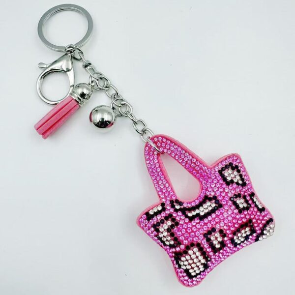 Wholesale Leopard Print Velvet Rhinestone Keychain, Bag Charm with Tassel, Fashion Accessory for Purse Car Key