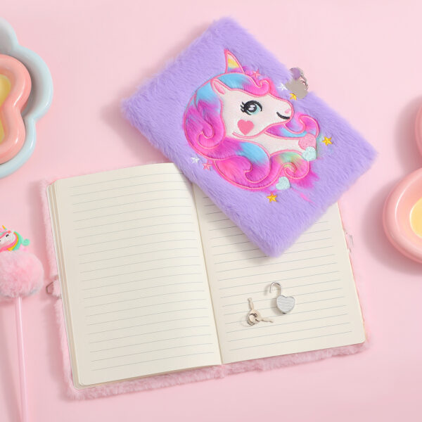 oly-f868a81830c8166b8be9702411efb903 Wholesale Plush Creative Notebook with Lock Unicorn Design for Kids School Diary