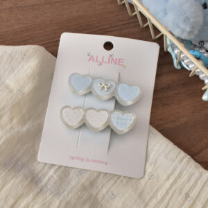 #4 Blue Print with 3 Hearts - 2pcs