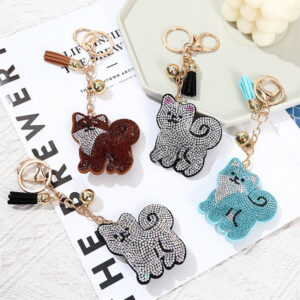 oly-f89c1aaf00e21ec946b7e5755bf5986e Wholesale Korean Velvet Alloy Rhinestone Cute Cartoon Shiba Inu Dog Tassel Keychain Gift Car Key Accessory