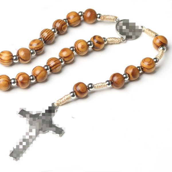 Wholesale Trendy Layering Rosary Necklace with Cross Pendant Wood Beads Coffee Color Handmade Jewelry Gift