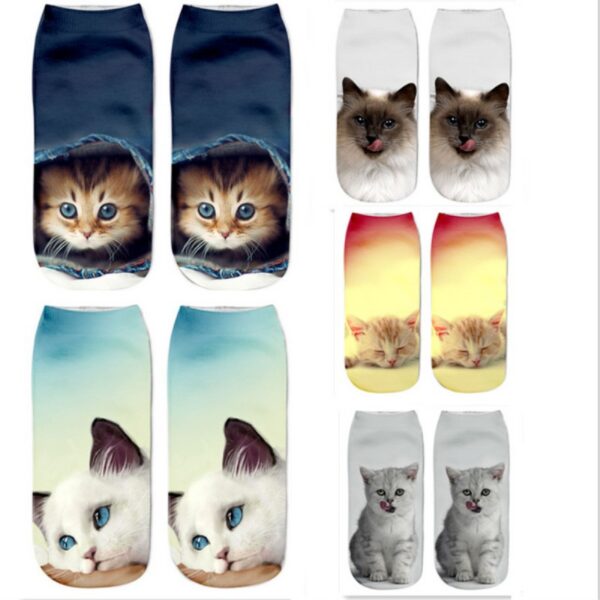 oly-f8c9264dfe4800580b83c43596ccfac7 Wholesale Harajuku 3D Cat Print Ankle Socks Polyester Cotton Breathable Casual