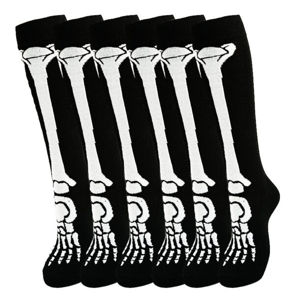 Wholesale Polyester Cartoon Print Halloween Skeleton Mid Calf Socks for Unisex Sweat Absorbing Gift
