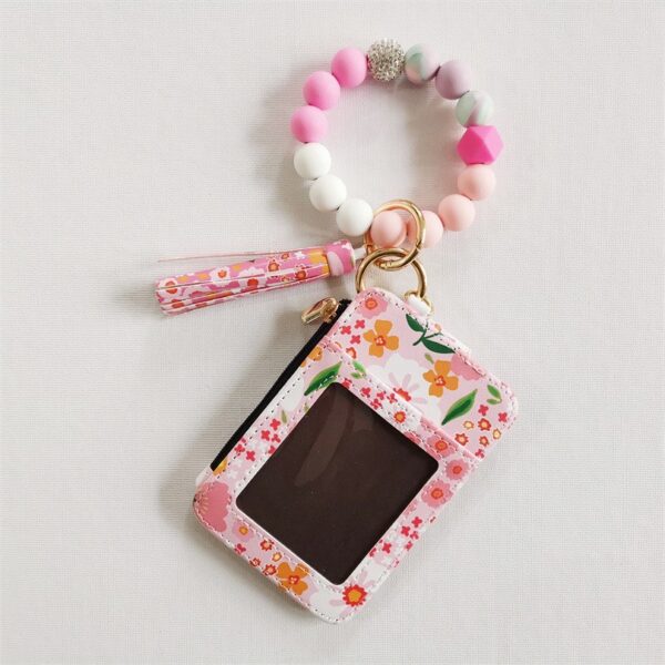 Wholesale Pastoral Floral PU Card Holder Keychain, Decorative Gift Accessory