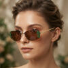oly-f9eeb690ba03ae9a6bc938e1fd461813 Wholesale Leaf Decoration Frameless Square Sunglasses UV400 Gold Frame Gray Lenses Boutique Resale