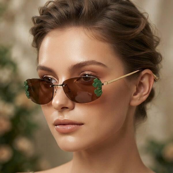oly-f9eeb690ba03ae9a6bc938e1fd461813 Wholesale Leaf Decoration Frameless Square Sunglasses UV400 Gold Frame Gray Lenses Boutique Resale