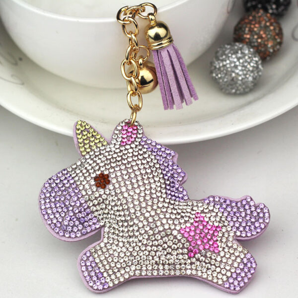 Wholesale Rhinestone Zinc Alloy Cartoon Unicorn Keychain Yellow Tassel Gift Boutique Resale
