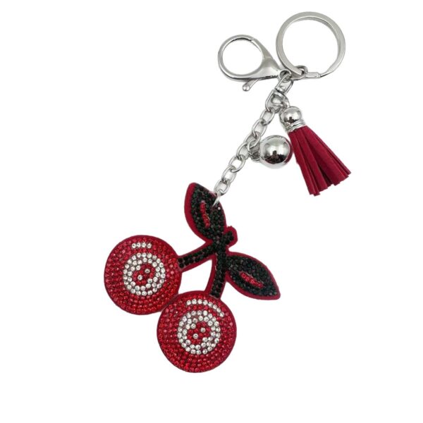 Wholesale Rhinestone Cherry Keychain Zinc Alloy Leather Pendant Fashion Accessory