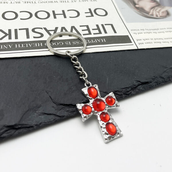 oly-fac104c7c38d02f0e7bbc242ae41da14 Wholesale Punk Gothic Red Cross Pendant Keychain Bag Charm Car Key Accessory