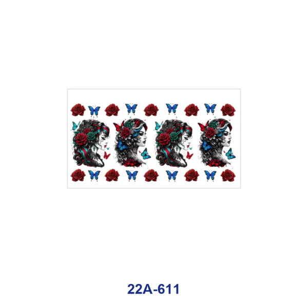 oly-fb24b67c127f4af526aea6a4fa40f9d5 Wholesale 5pcs Sketch Art Lady Portrait Rose Sunflower Butterfly Star Checker Border Mixed Decor Prints 16oz Cup UV DTF Wraps