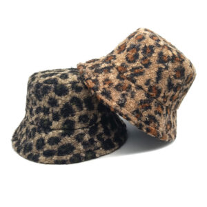 Wholesale Leopard Print Fleece Fisherman Hat Winter Warm Bucket Hat Fashion Accessory for Unisex