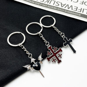 oly-fb585f7788298d70a6ebb1a0aac867a8 Wholesale Double Cross Keychain Black Cross Design for Bag Car Key Decorative Accessory