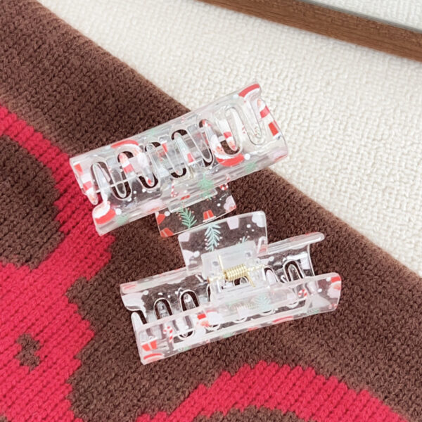 oly-fb6fca603f88446375826404ea42476c Wholesale Transparent Christmas Acrylic Shark Claw Hair Clip with Santa Print Trendy Fashion Accessory for Women Gift Boutique Resale