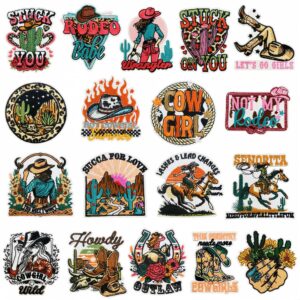 oly-fb8a68a578012a1a3efd559b107bccf5 Wholesale 18pcs Cowgirl Patch Set Western Style Leopard Cactus Embroidered Patches DIY Clothing Accessory