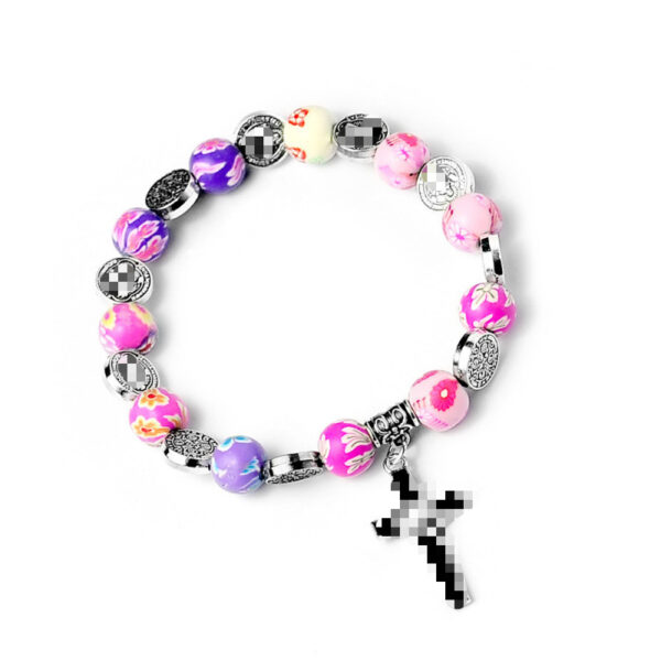 oly-fb8eb6227a2388f703fdbbd9cad959ea Wholesale Colorful Soft Clay Cross Rosary Beaded Bracelet Unisex Fashion Accessory Gift