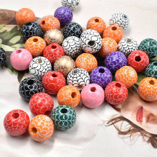 oly-fbc8db3a20ea17ee8f28bdedb55bfec9 Wholesale Wooden Halloween Spider Web Grid Pattern Loose Beads DIY Craft Supply for Jewelry Making Gift Resale