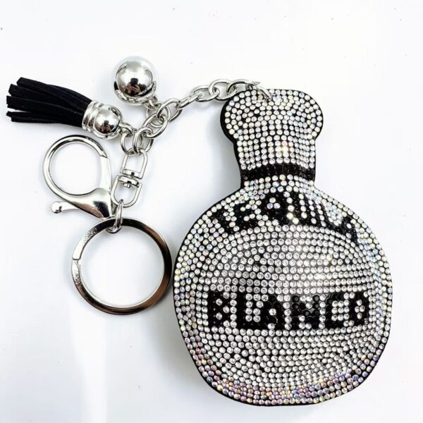 Wholesale Rhinestone Perfume Bottle Keychain Leather Tassel Bag Charm Trendy Gift Accessory