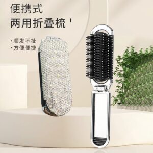 oly-fbf9ad777d90e2a44e46e4e59c48e261 Wholesale Fashion White Abalone Rhinestone Comb and Mirror Keychain, Portable 2 in 1 Hair Comb and Makeup Mirror Key Ring Accessory
