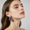 oly-fc0cc986d1d71c7abf5bcc32da27a5ce Wholesale Vintage Style Leaf Wrapped Sapphire Drop Earrings, Zinc Alloy, for Party and Gift