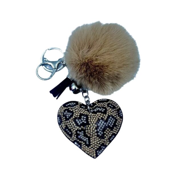 Wholesale Leopard Print Heart Rhinestone Keychain Bag Charm Tassel Pendant for Car Key Accessory