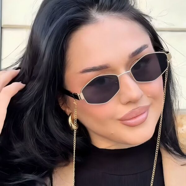 oly-fc50fba9b932c52ffdd27f013b114ddf Wholesale Trendy Polygon Chain Sunglasses Retro Gold Frame Gray Lens Fashion Accessory for Outdoor Sun Protection