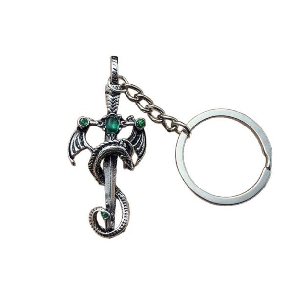 Wholesale Dragon Sword Keychain Pendant Retro Silver Red Zinc Alloy Punk Style Car Key Accessory
