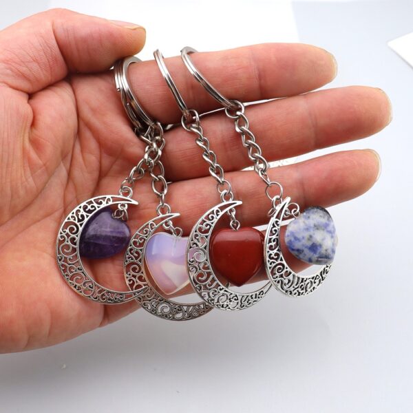 oly-fc68e418d20e71bf66330717219f43b7 Wholesale Heart Moon Hand Wrapped Keychain Bag Charm with Green Aventurine Crystal Stylish Car Key Accessory
