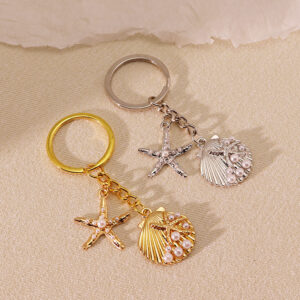 Wholesale Gold Metal Pearl Shell Heart Keychain Fashion Accessory