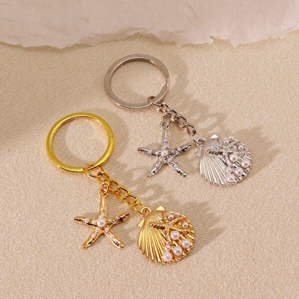 Wholesale Gold Metal Pearl Shell Heart Keychain Fashion Accessory