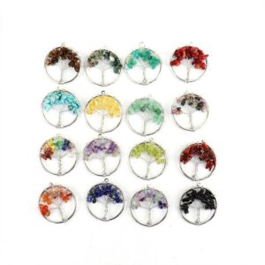 Wholesale Trendy Tree of Life Pendant Natural Agate Crystal Necklace Jewelry Accessory