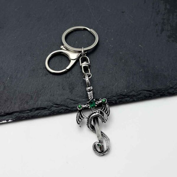 Wholesale Dragon Sword Keychain Pendant Retro Silver Red Zinc Alloy Punk Style Car Key Accessory